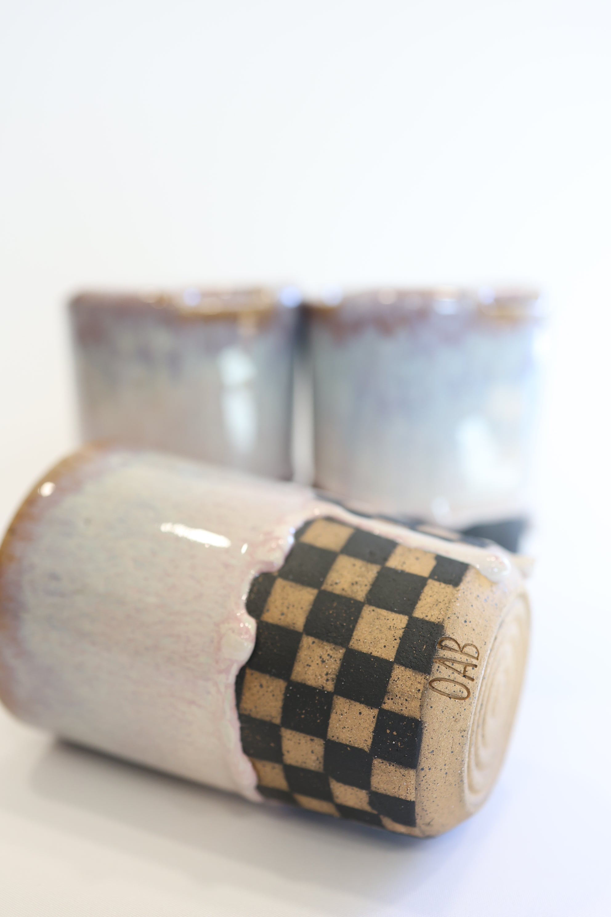 Pink Checkered Travel Mug