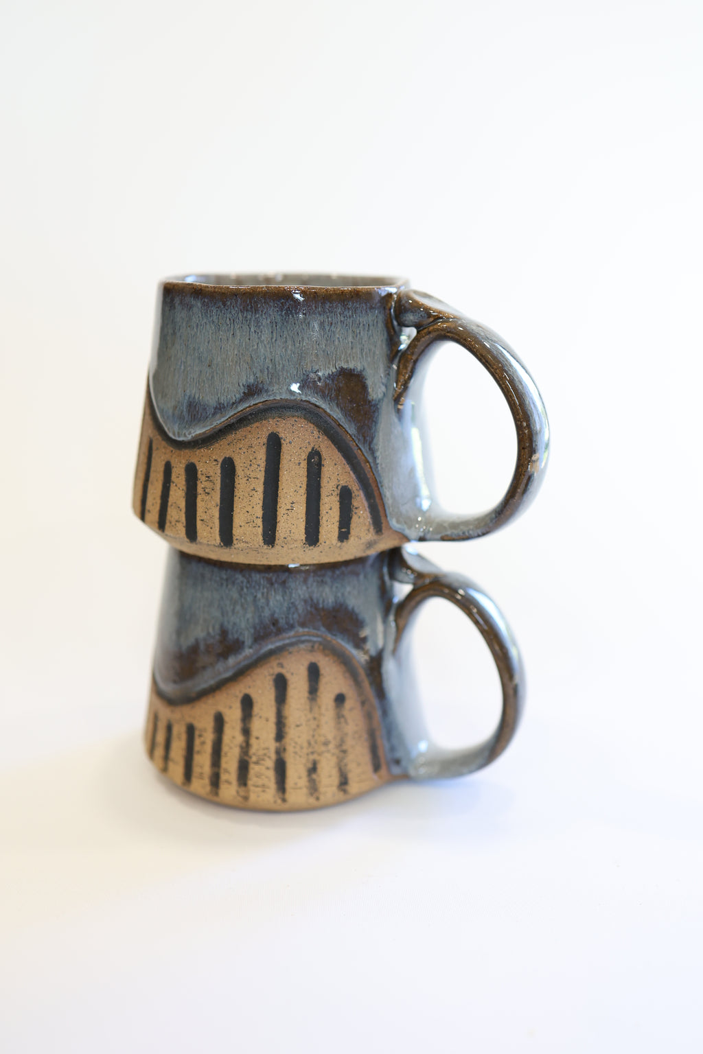 Grey Blue Carved Mug