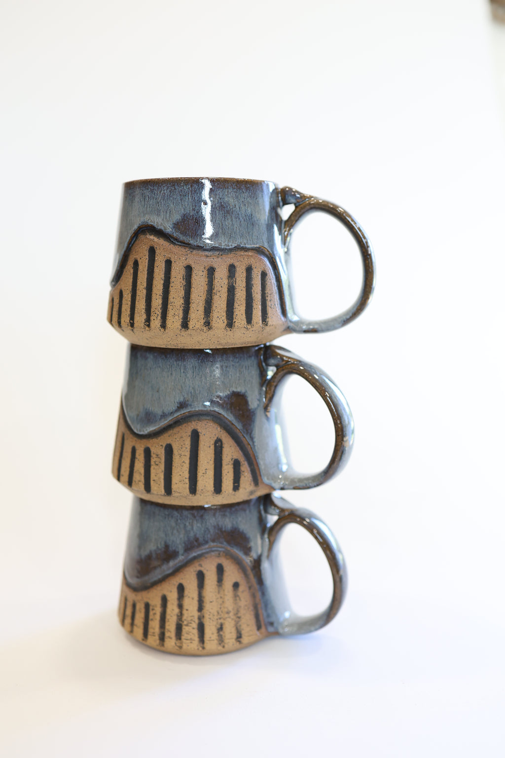Grey Blue Carved Mug