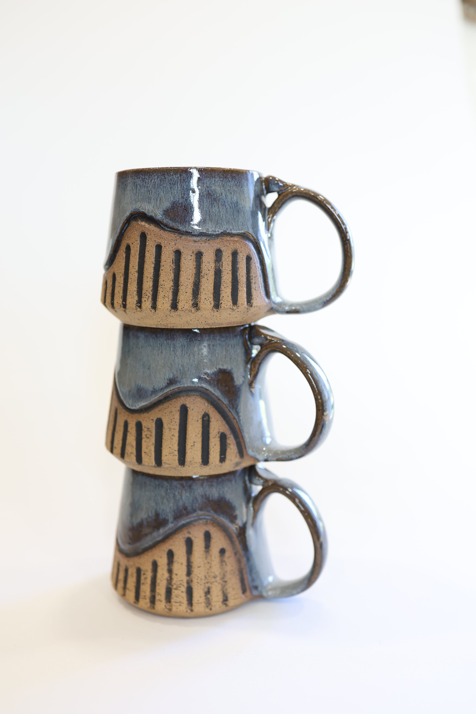 Grey Blue Carved Mug