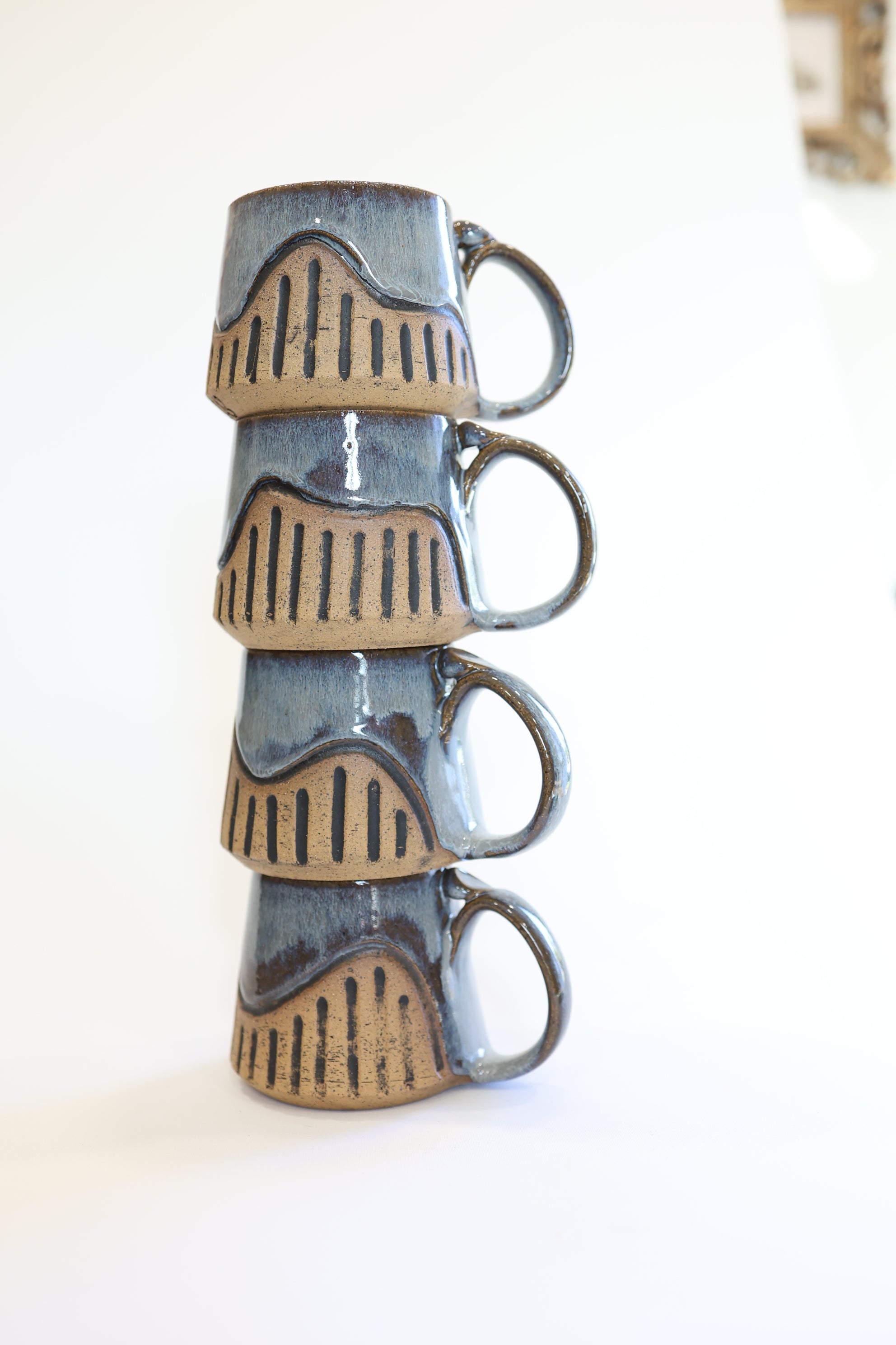 Grey Blue Carved Mug