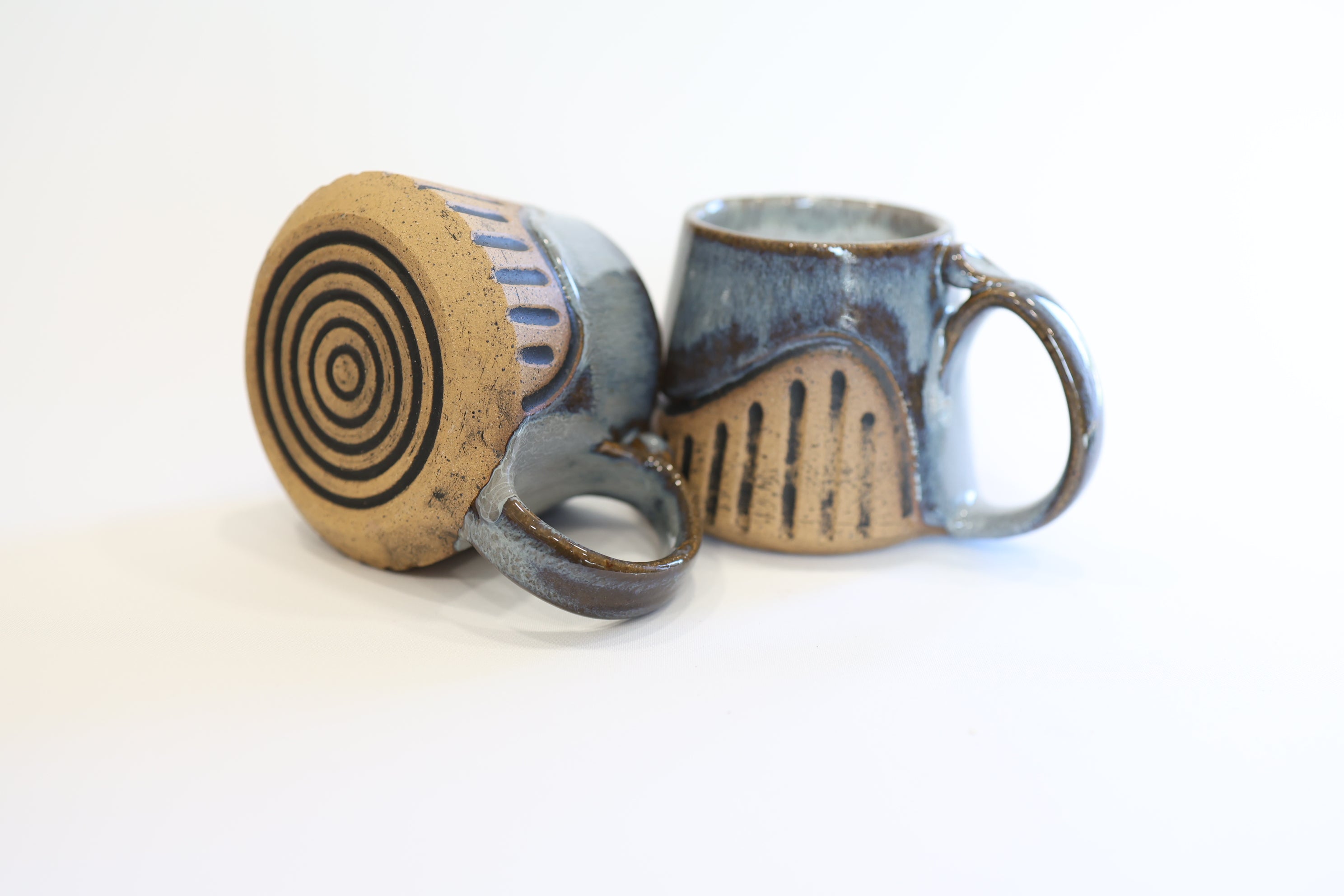 Grey Blue Carved Mug