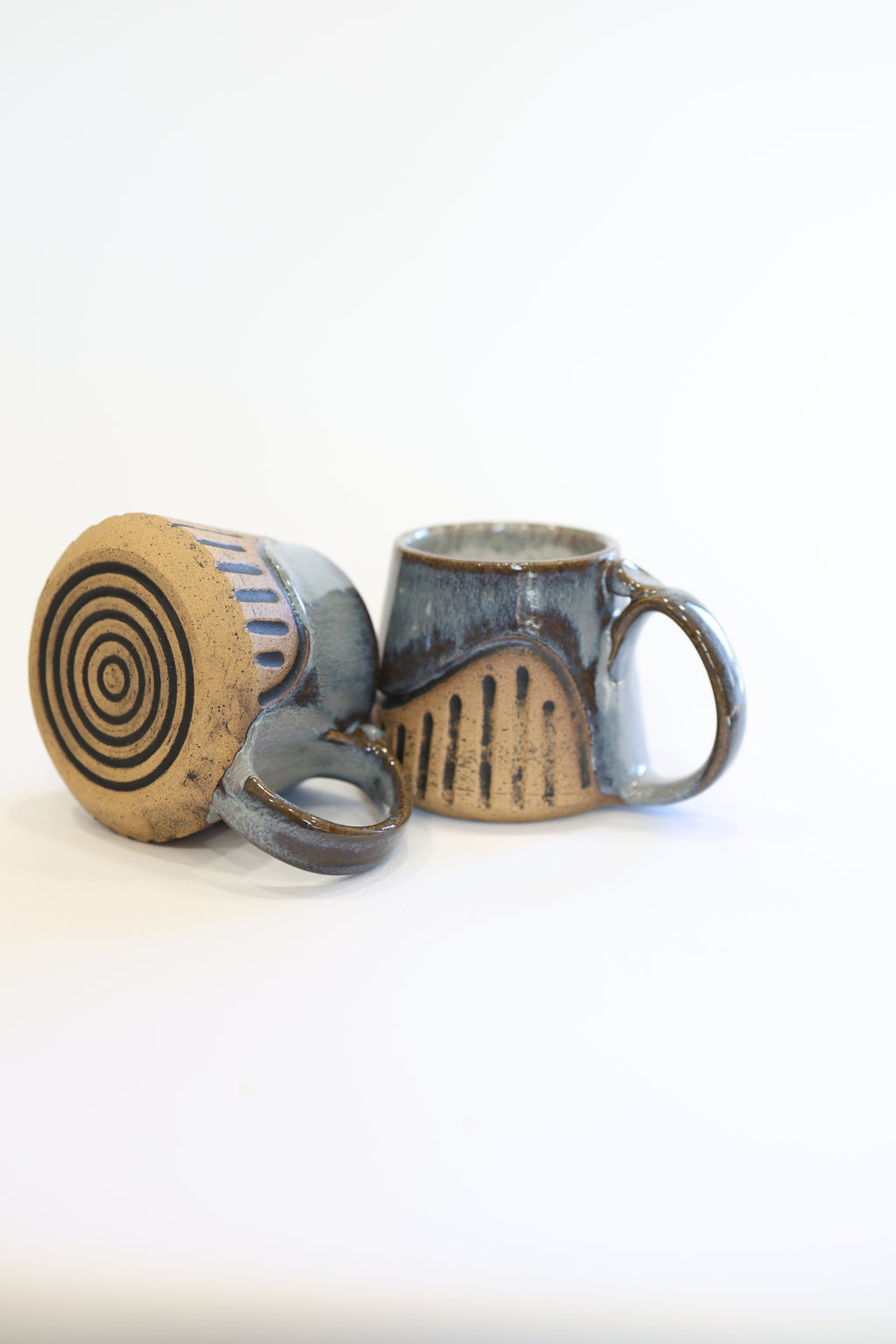 Grey Blue Carved Mug
