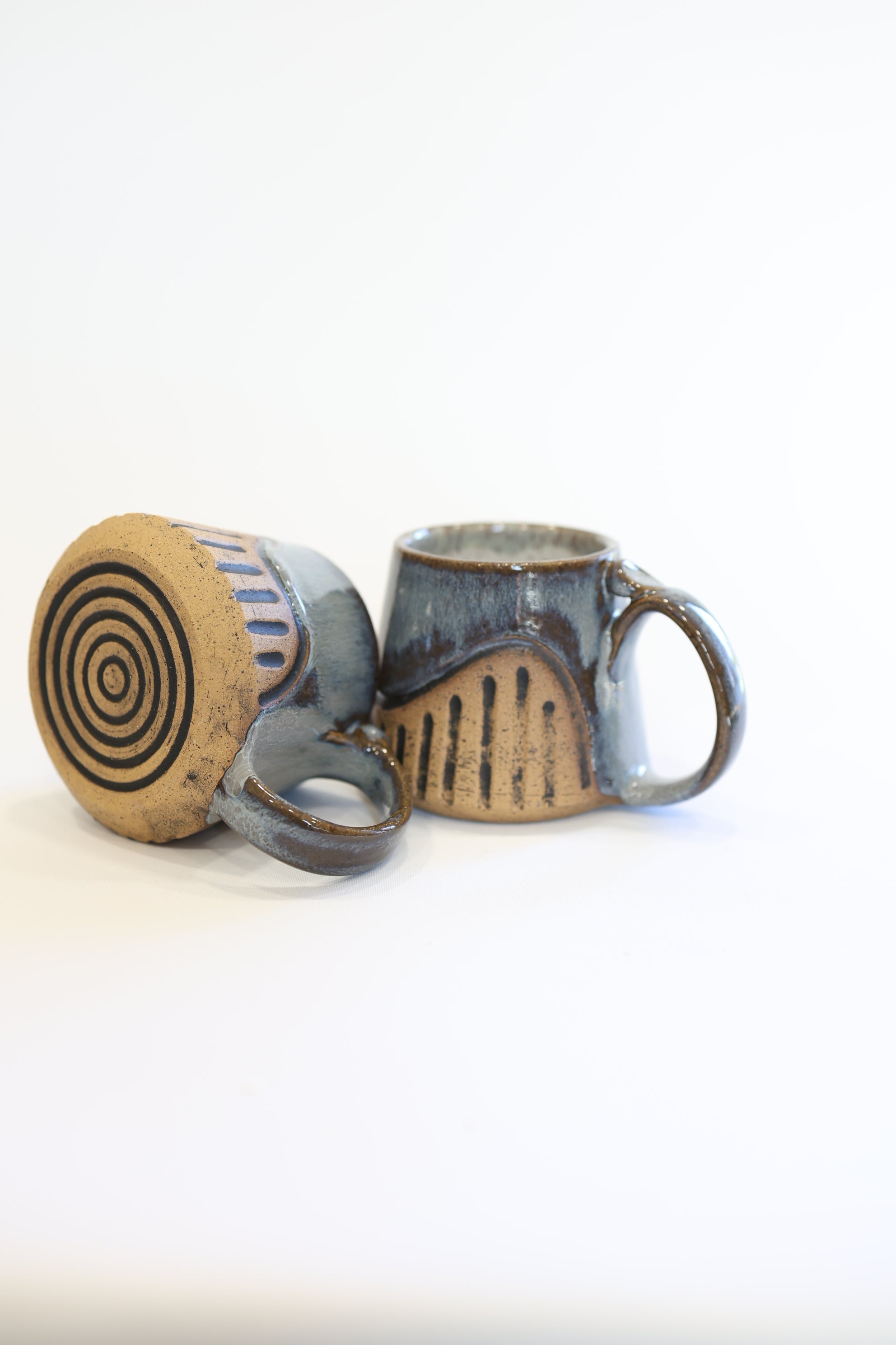 Grey Blue Carved Mug